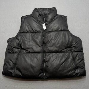 NEW Old Navy Puffer Vest Men's 2XL Black Go-Recycled Full Zip Quilted Gorpcore